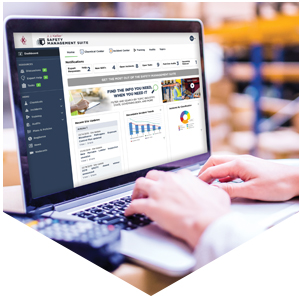 Laptop showing Safety Management Suite on screen