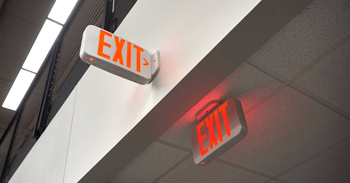 Exit sign with shop lights
