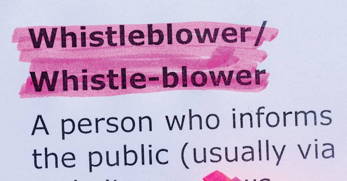 whistleblower word & partial definition highlighted in pink on a white background